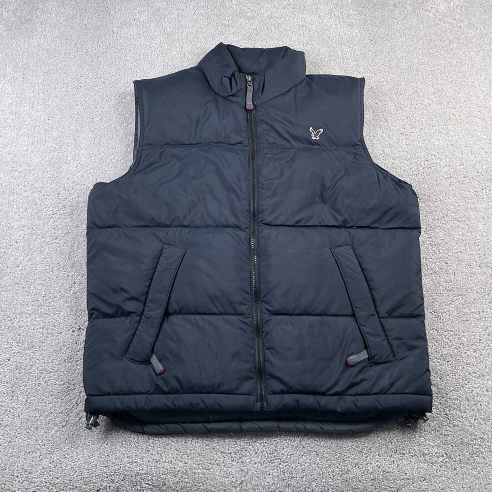 American Eagle Vest Mens XS Extra‎ Small Blue Down Puffer Full Zip Hidden Hood